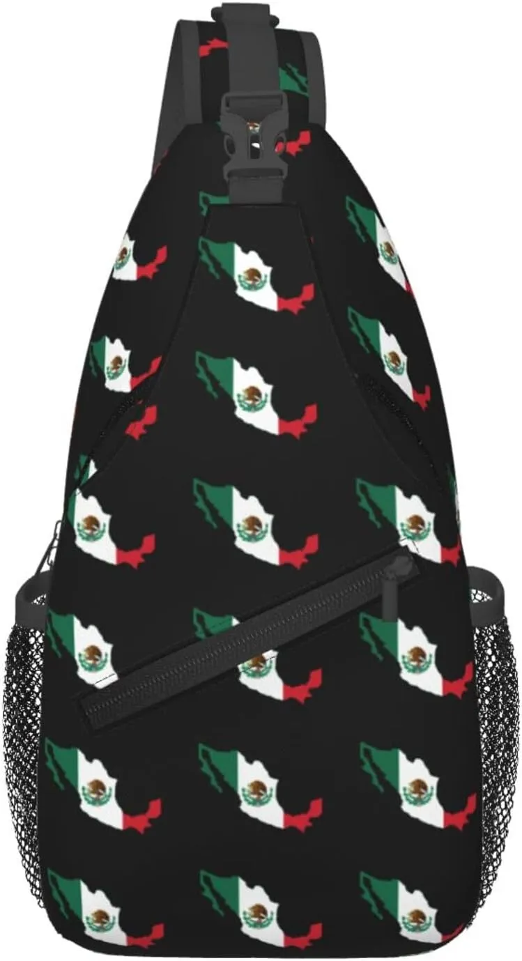 Flag Of Mexico Map Sling Backpack Chest Daypack Crossbody Crossbody Shoulder Bags For Travel Sports Running Hiking
