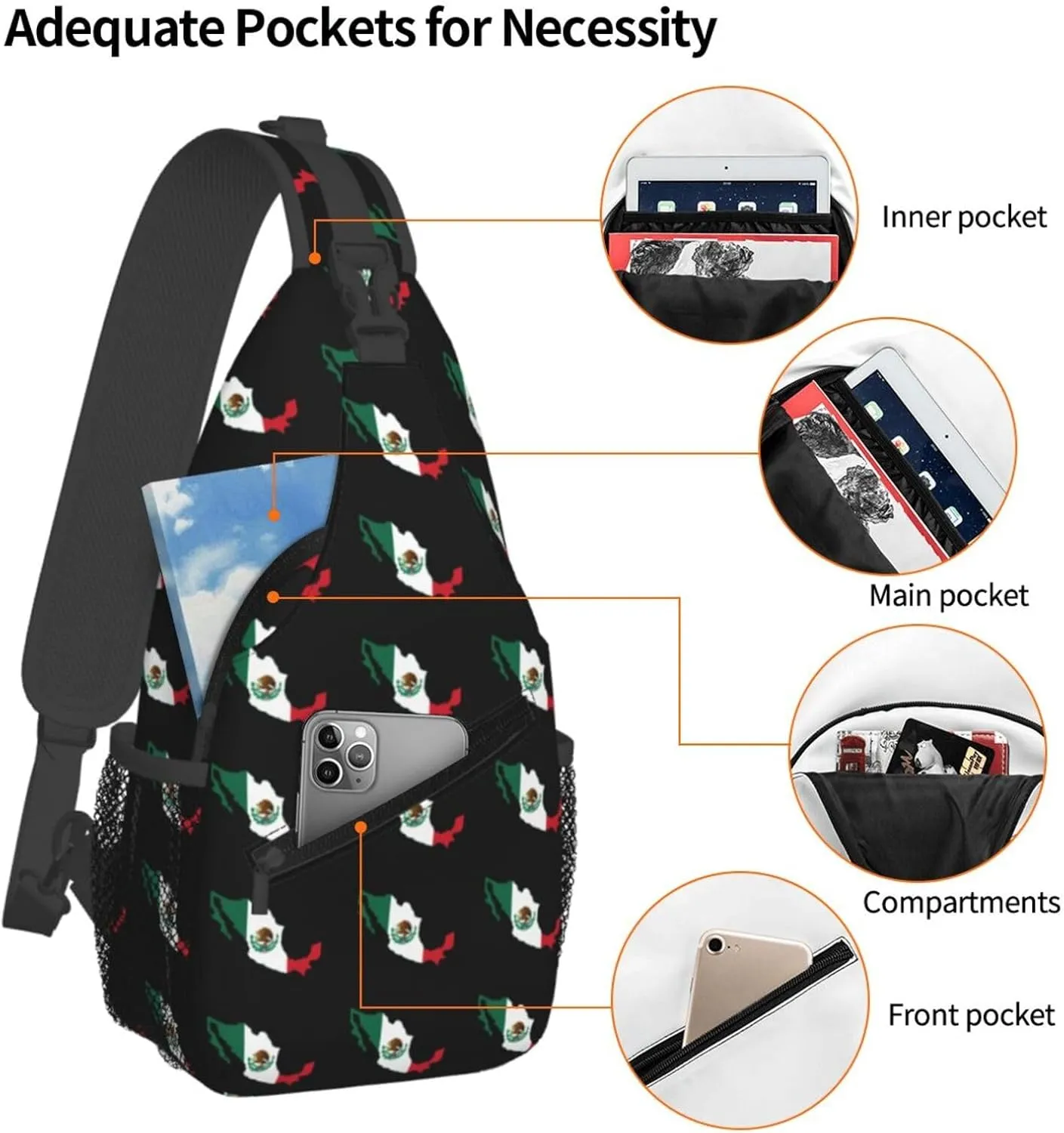 Flag Of Mexico Map Sling Backpack Chest Daypack Crossbody Crossbody Shoulder Bags For Travel Sports Running Hiking
