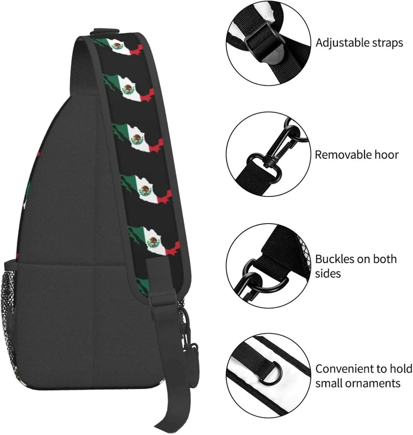 Flag Of Mexico Map Sling Backpack Chest Daypack Crossbody Crossbody Shoulder Bags For Travel Sports Running Hiking