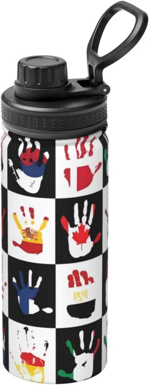 Flags in Hands Sports Water Bottle 18 Oz Stainless Steel Sports Insulated Kettle for Travel Outdoor Gym