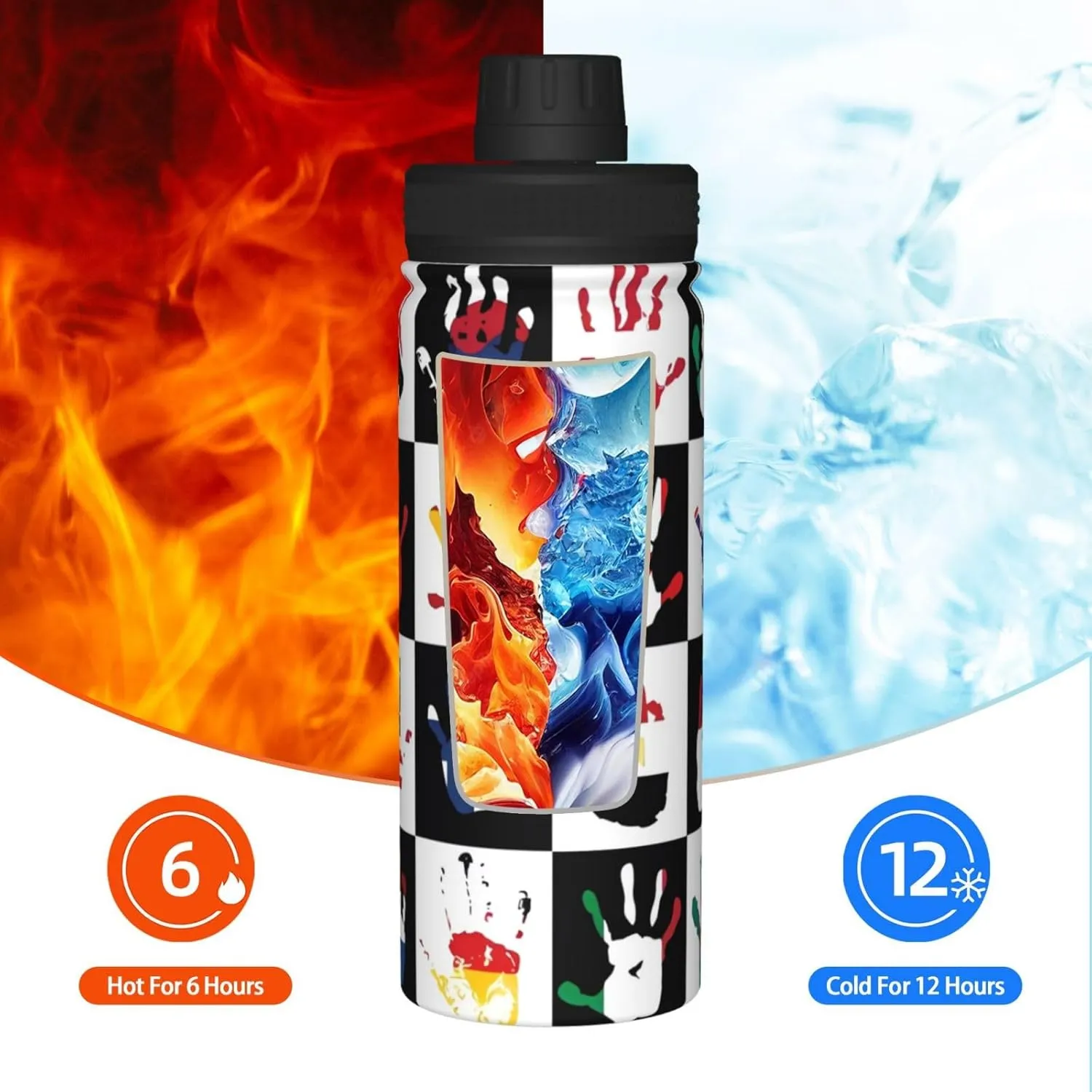 Flags in Hands Sports Water Bottle 18 Oz Stainless Steel Sports Insulated Kettle for Travel Outdoor Gym