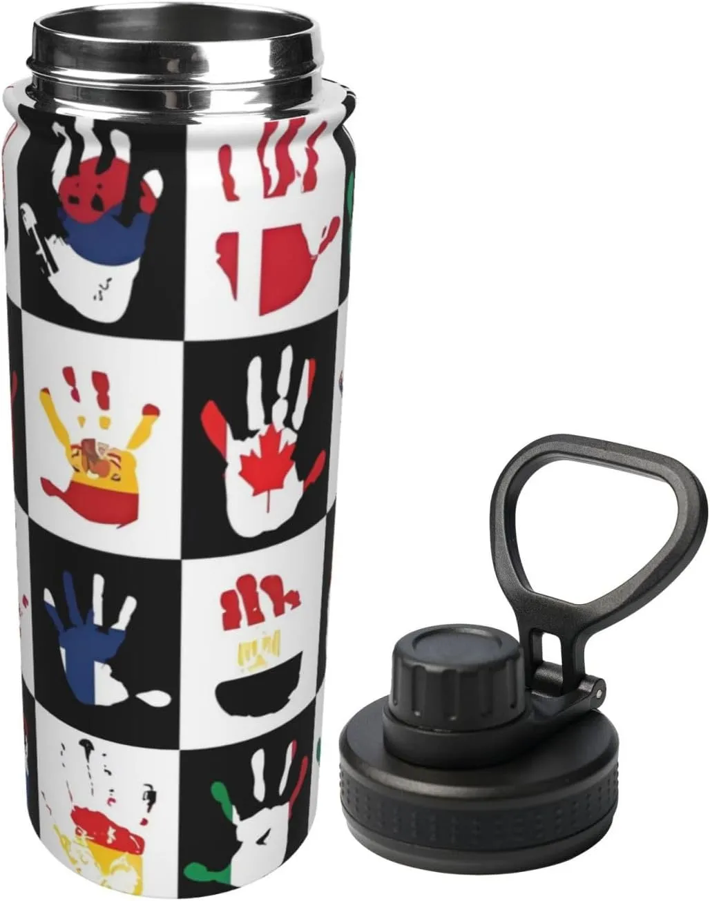 Flags in Hands Sports Water Bottle 18 Oz Stainless Steel Sports Insulated Kettle for Travel Outdoor Gym