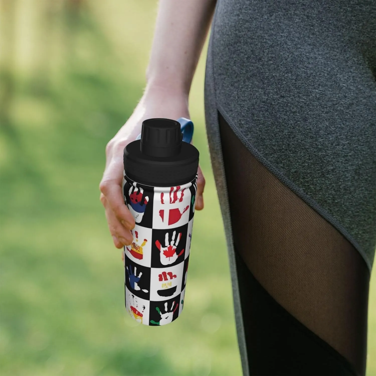 Flags in Hands Sports Water Bottle 18 Oz Stainless Steel Sports Insulated Kettle for Travel Outdoor Gym