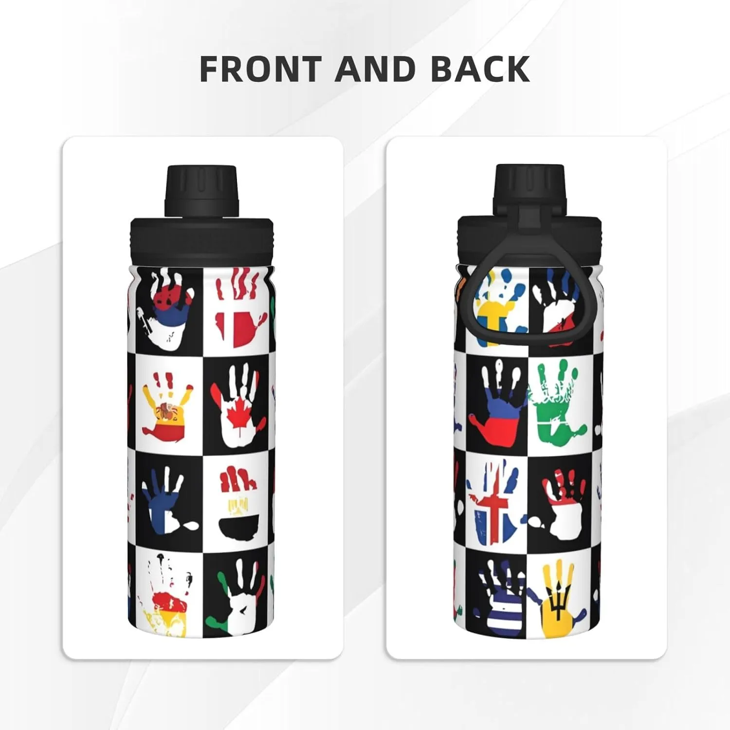 Flags in Hands Sports Water Bottle 18 Oz Stainless Steel Sports Insulated Kettle for Travel Outdoor Gym