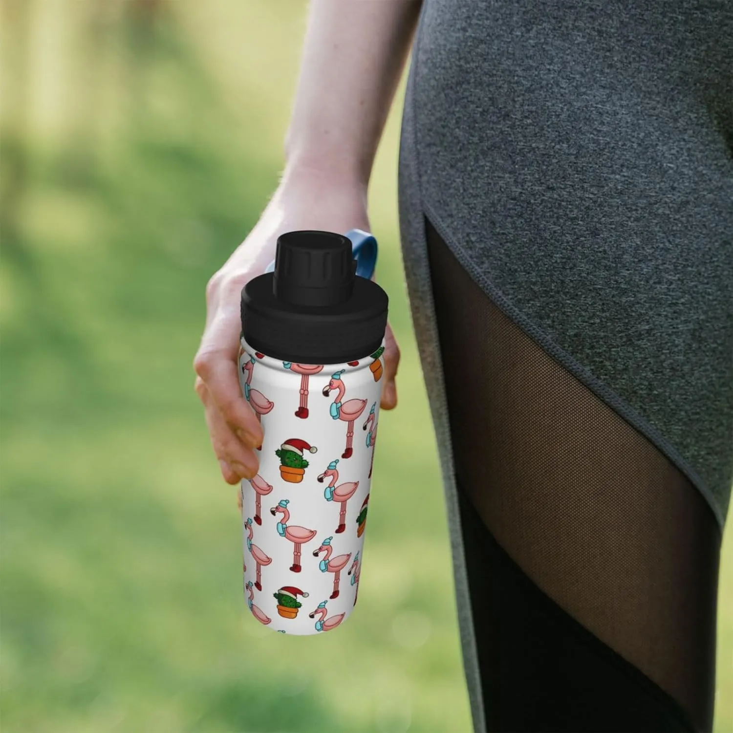 Flamingo and Cactus Sports Water Bottle 18 Oz Stainless Steel Sports Insulated Kettle for Travel Outdoor Gym