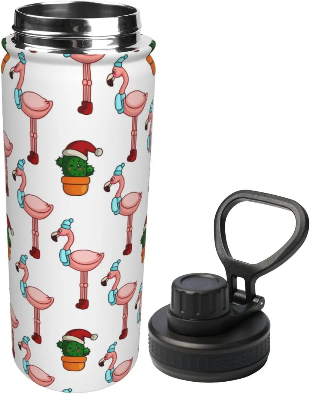 Flamingo and Cactus Sports Water Bottle 18 Oz Stainless Steel Sports Insulated Kettle for Travel Outdoor Gym