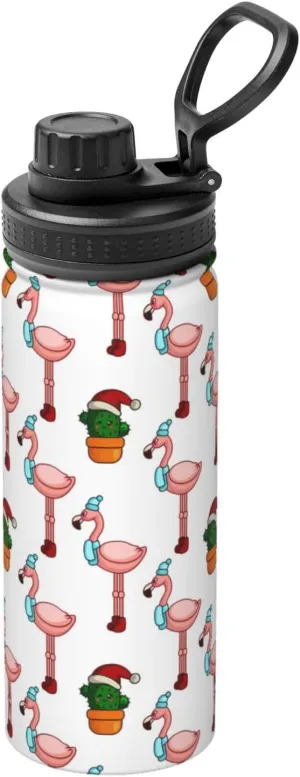 Flamingo and Cactus Sports Water Bottle 18 Oz Stainless Steel Sports Insulated Kettle for Travel Outdoor Gym