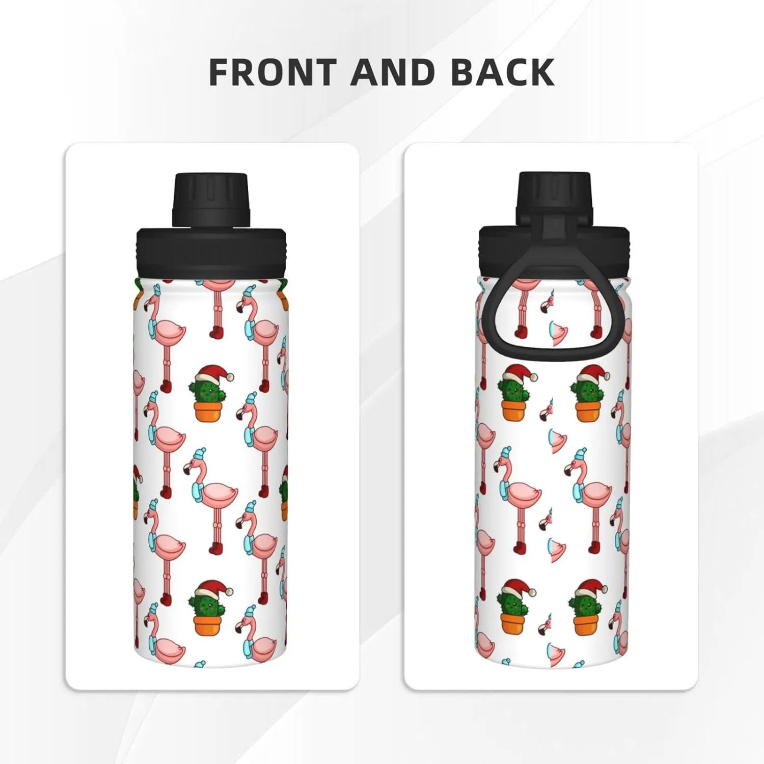 Flamingo and Cactus Sports Water Bottle 18 Oz Stainless Steel Sports Insulated Kettle for Travel Outdoor Gym