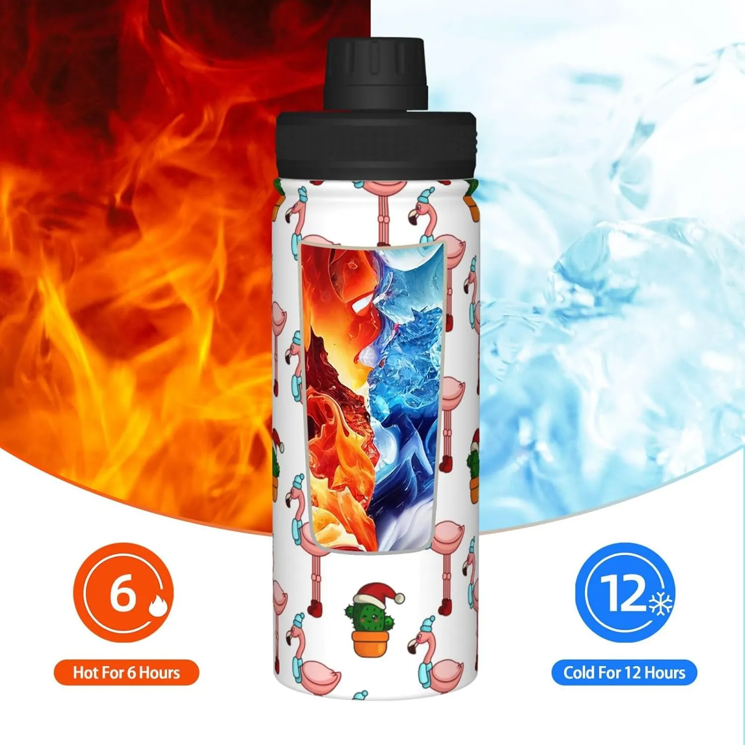 Flamingo and Cactus Sports Water Bottle 18 Oz Stainless Steel Sports Insulated Kettle for Travel Outdoor Gym