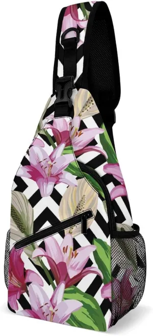 Flower-texture Crossbody Sling Backpack, Shoulder Bag Chest Bag for Travel Sport Running, 38x20cm, Style-2