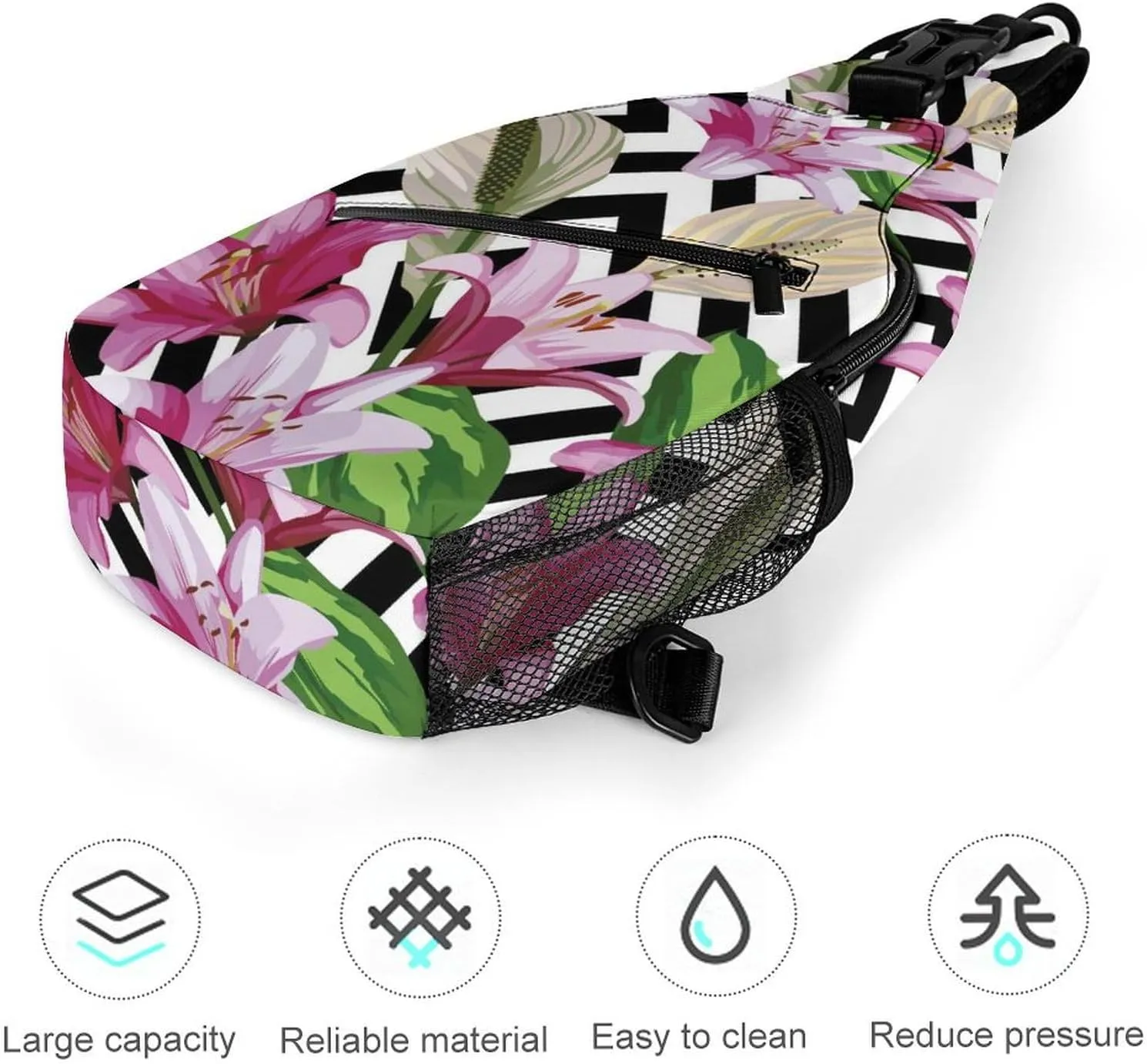 Flower-texture Crossbody Sling Backpack, Shoulder Bag Chest Bag for Travel Sport Running, 38x20cm, Style-2