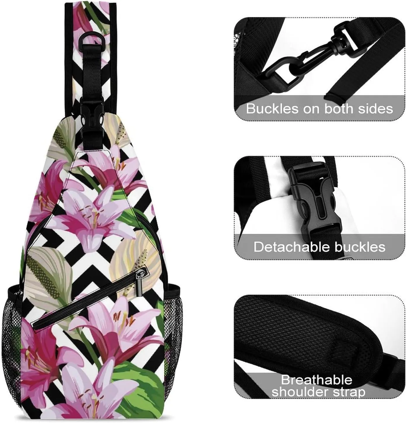 Flower-texture Crossbody Sling Backpack, Shoulder Bag Chest Bag for Travel Sport Running, 38x20cm, Style-2