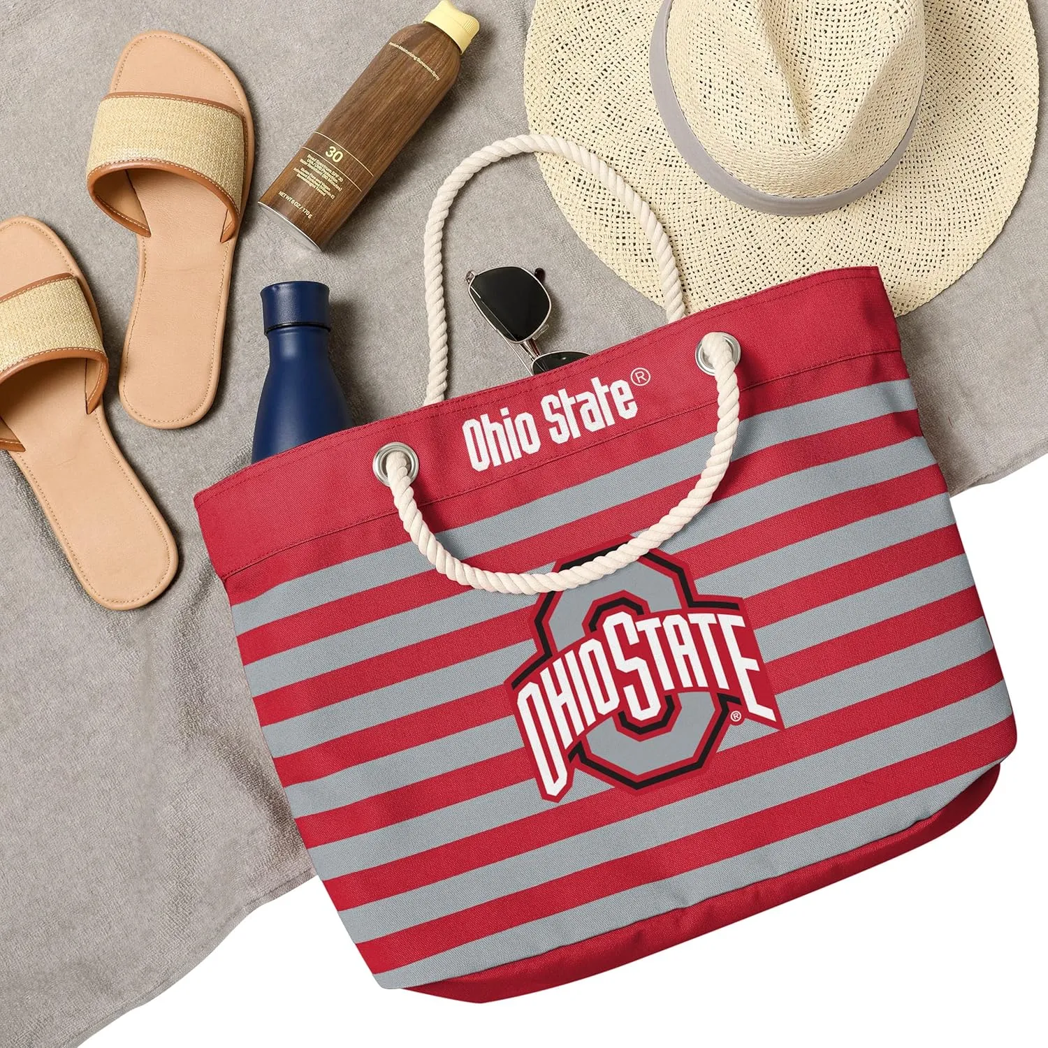 FOCO NCAA College Team Logo Nautical Stripe Tote Beach Bag