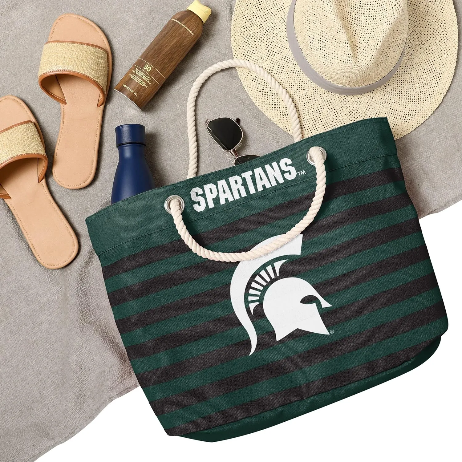 FOCO NCAA College Team Logo Nautical Stripe Tote Beach Bag