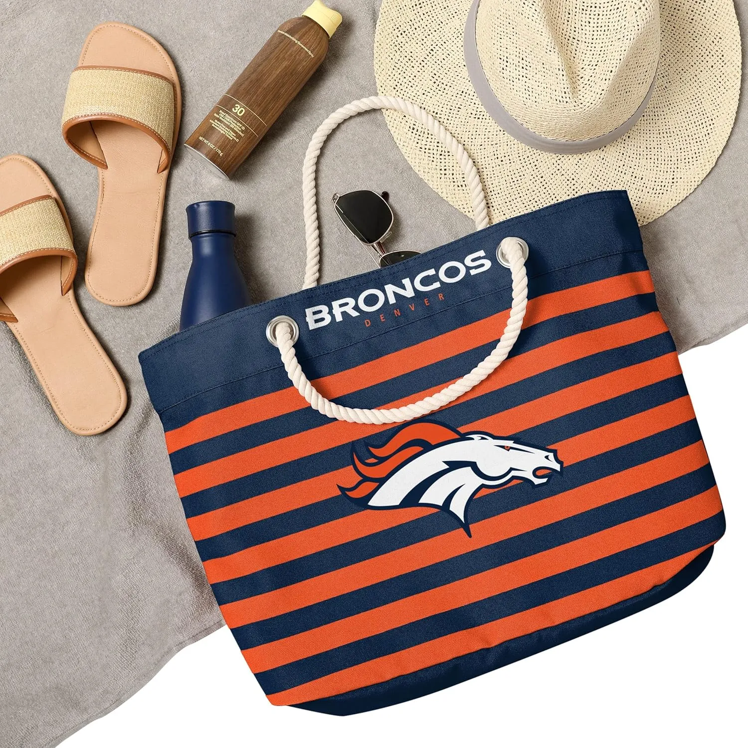FOCO NFL Team Logo Nautical Stripe Tote Beach Bag