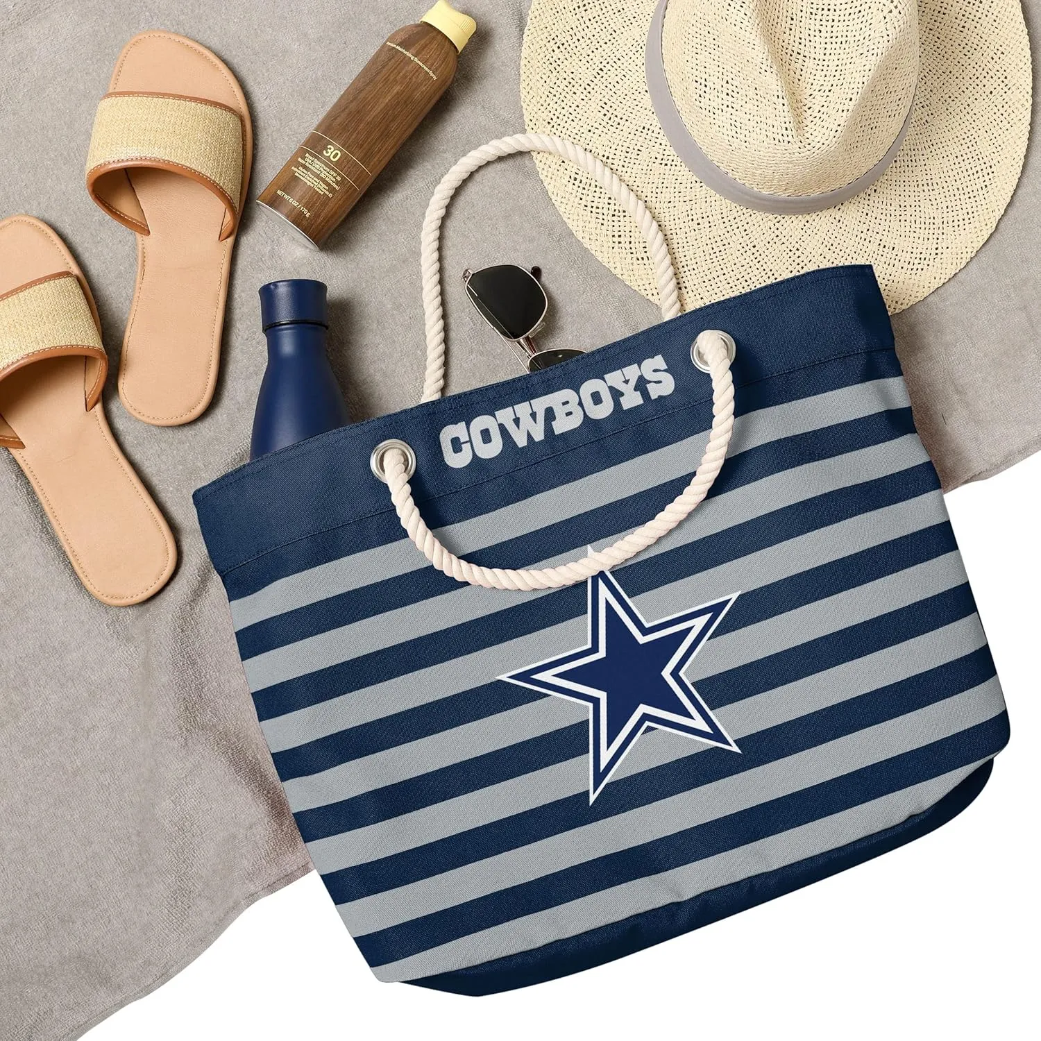 FOCO NFL Team Logo Nautical Stripe Tote Beach Bag