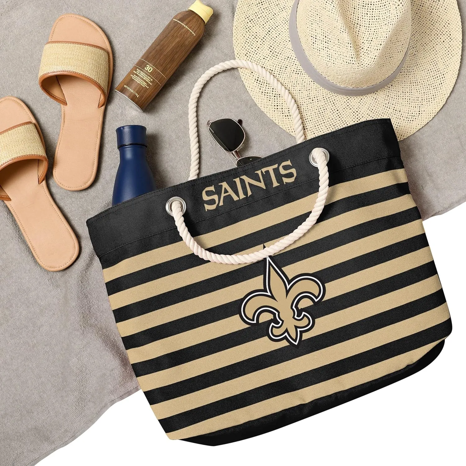 FOCO NFL Team Logo Nautical Stripe Tote Beach Bag