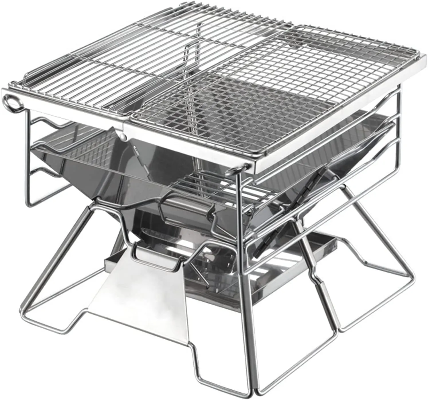 Foldable Campfire Grill Stainless Steel, BBQ Rack Portable Wood Charcoal Burner, Outdoor Camping Barbecue Stove with Carrying Bag