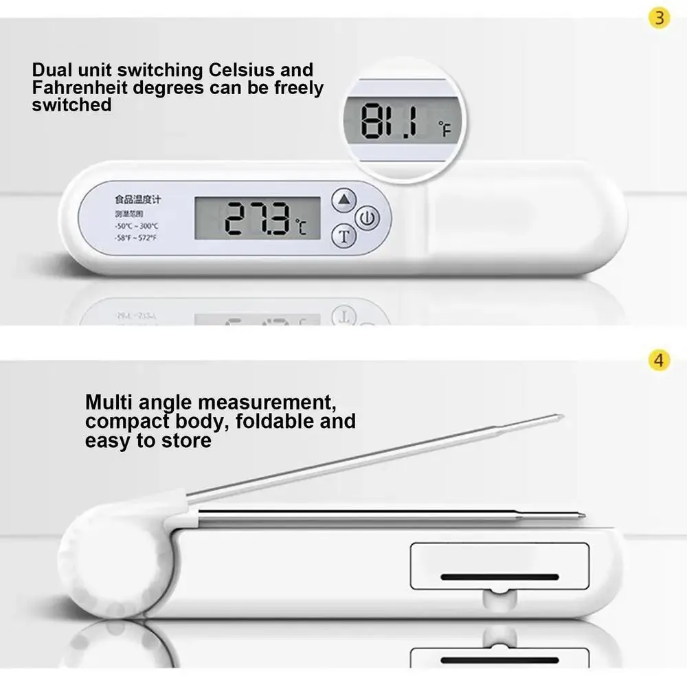 Foldable Food Probe & Hygrometer For Precise Cooking BBQ Grill Smoker Oil Fry Candy Instant Read Tools