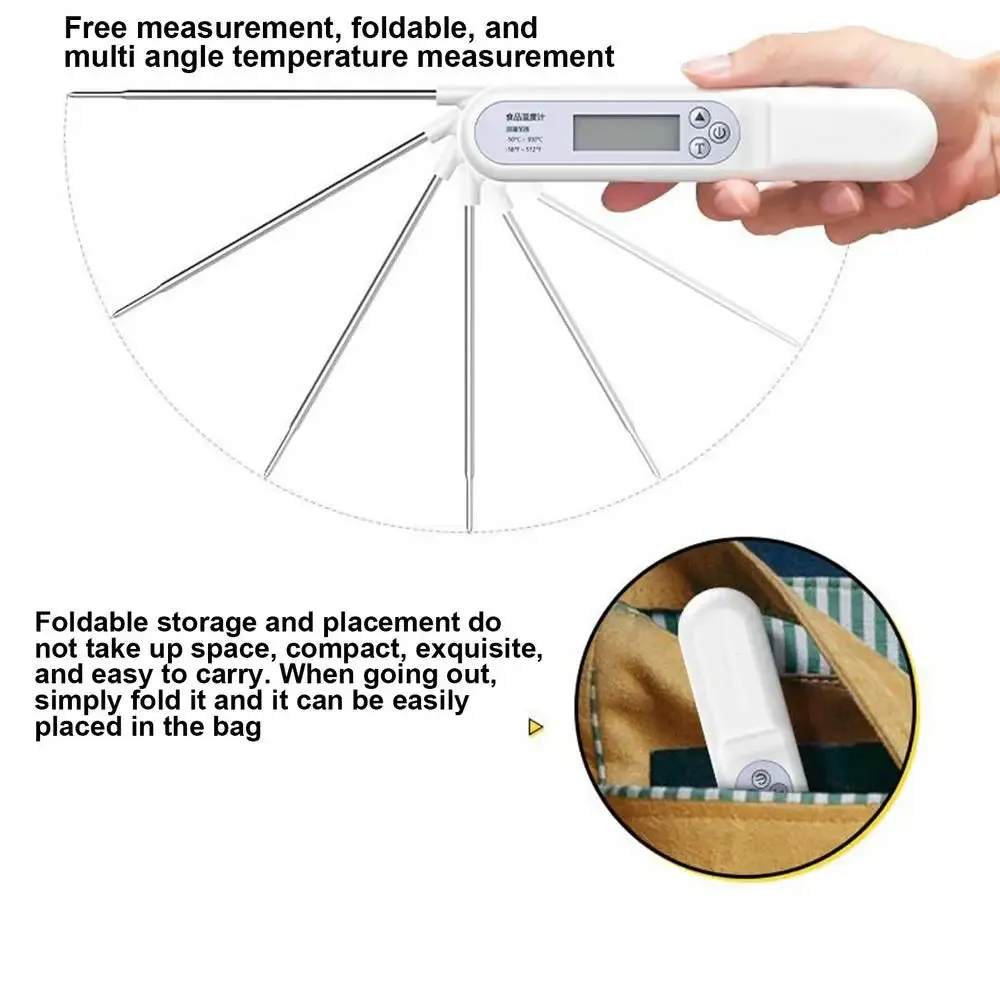 Foldable Food Probe & Hygrometer For Precise Cooking BBQ Grill Smoker Oil Fry Candy Instant Read Tools