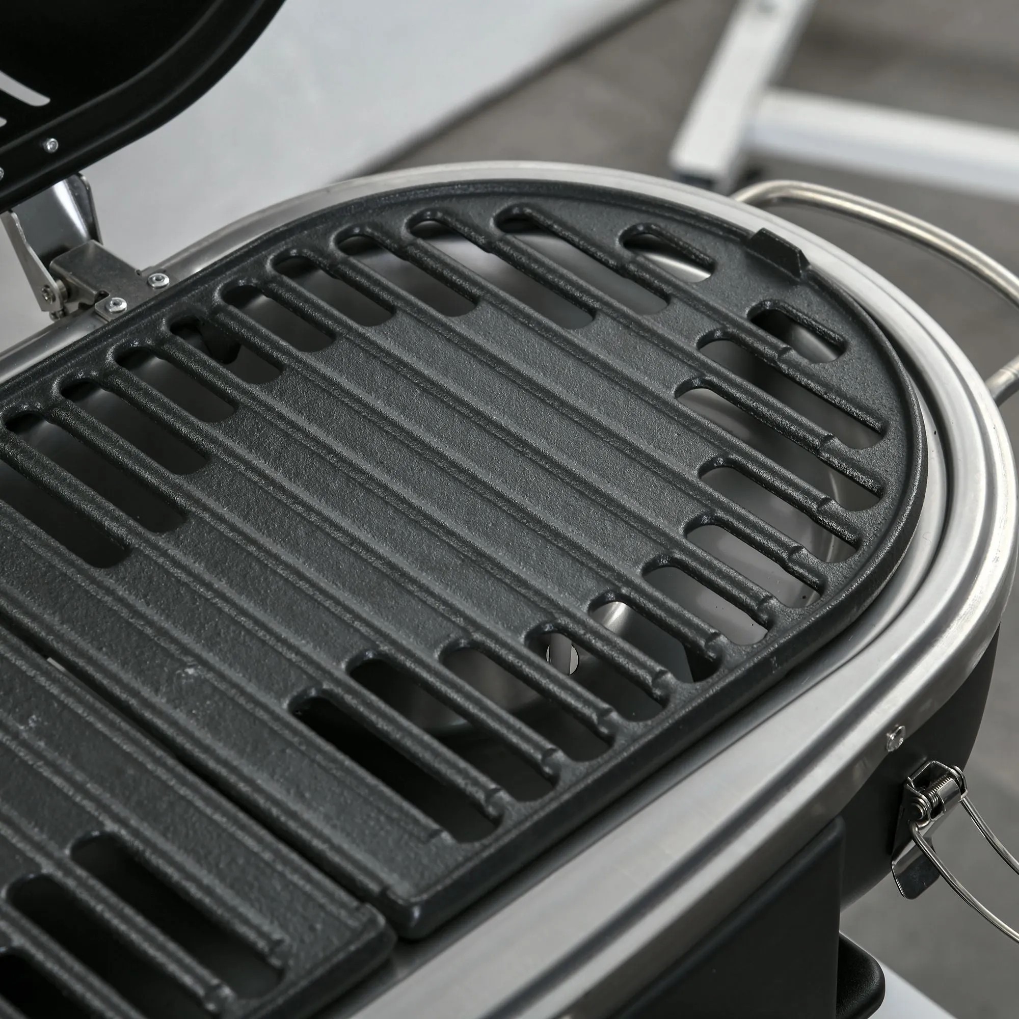 Foldable Gas BBQ Grill 2 Burner Table Top Barbecue with Lid Piezo Ignition Thermometer for Camping Picnic Cooking