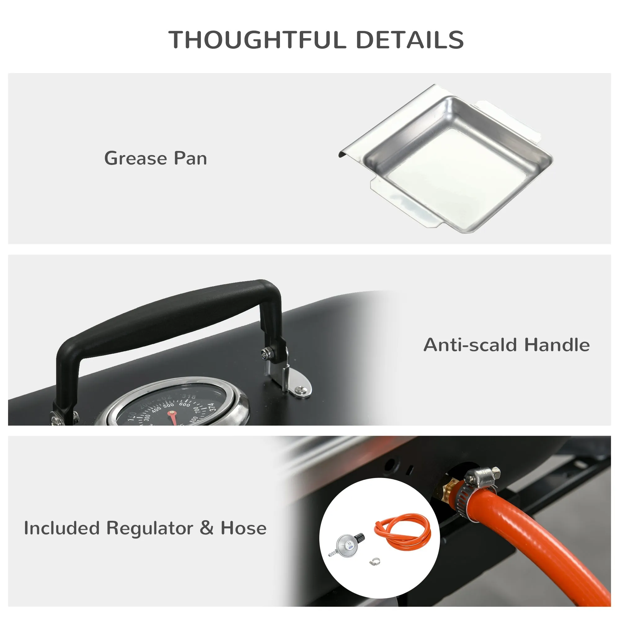 Foldable Gas BBQ Grill 2 Burner Table Top Barbecue with Lid Piezo Ignition Thermometer for Camping Picnic Cooking