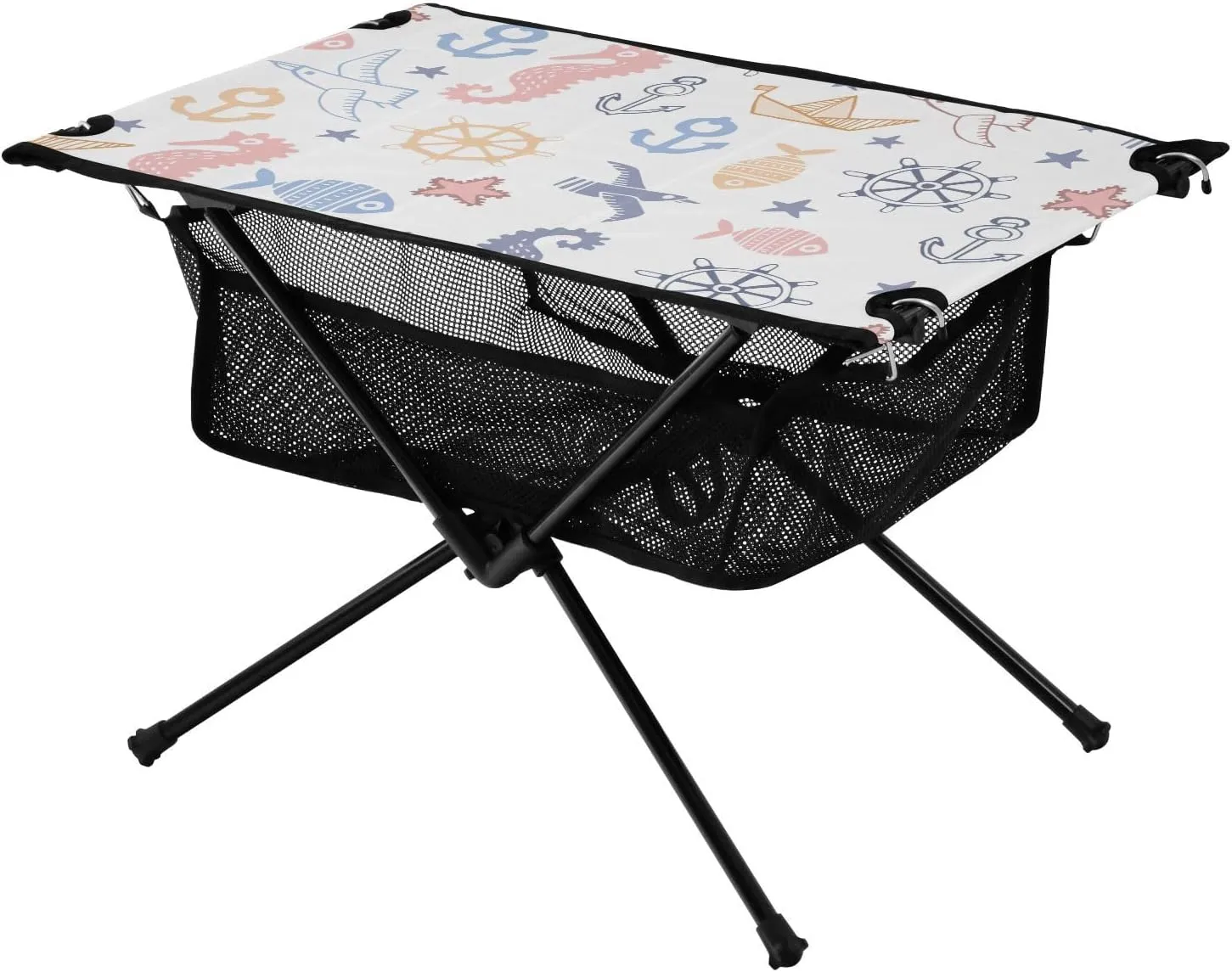 Foldable Table Outdoor Cute Sea Objects Adjustable Polyester Folding Tables with Storage Bag for Outdoor Dining Cooking Picnic