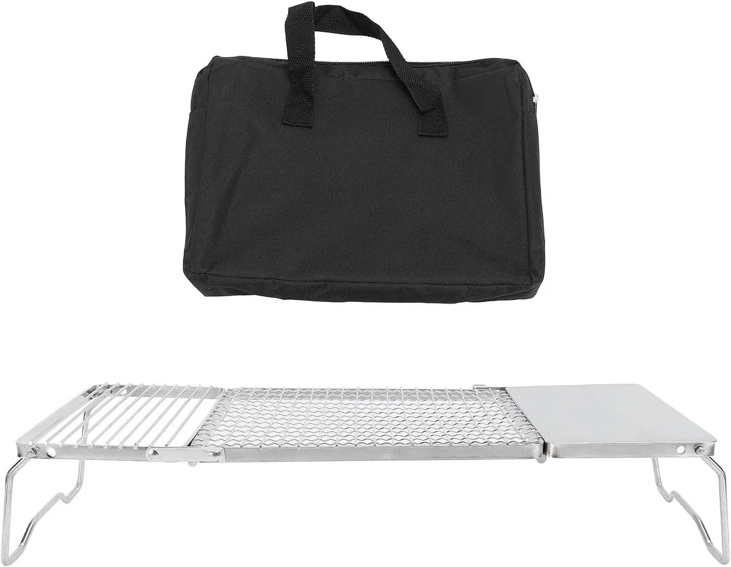 Folding Campfire Grill Portable Anti Shaking Stainless Steel Tri Fold Camping Grate with Storage Bag for Outdoor Cooking BBQ Picnic