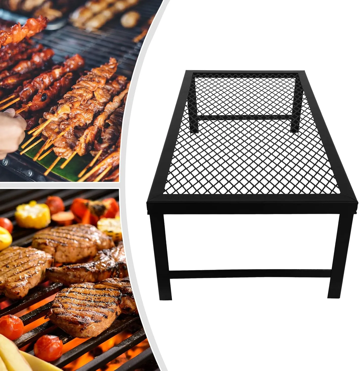 Folding Campfire Grill Portable Camping Grates Heavy Duty Steel Mesh Grate Camp Fire Cooking Equipment with Legs for Outdoor Barbecues, Picnics, Camping