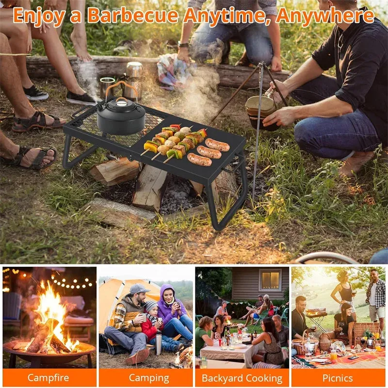 Folding Campfire Grill Portable Heavy Duty Steel Grate