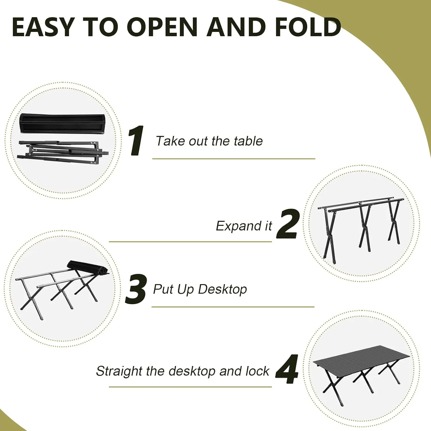 Folding Camping Table, Roll Up Beach Tables for Sand Foldable for 2-6 Persons, Small Card Desk Lightweight with Carry Bag, Portable Picnic Desks for Outdoors, BBQ, Easy to Set Up ,46 x 24 x 16.5 inch