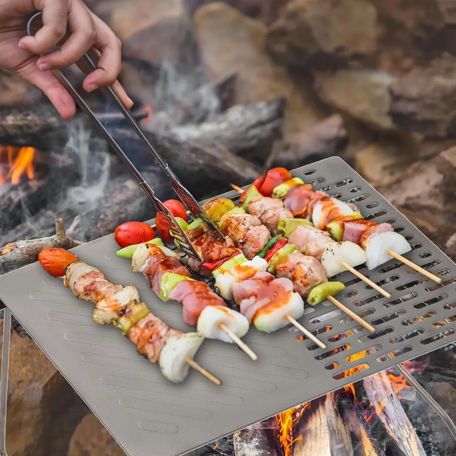 Folding Outdoor Grill with Charcoal Cooking Grate, Portable Camping BBQ for Backyard & Hiking, Compact Foldable Design with Heatproof Handles (3)