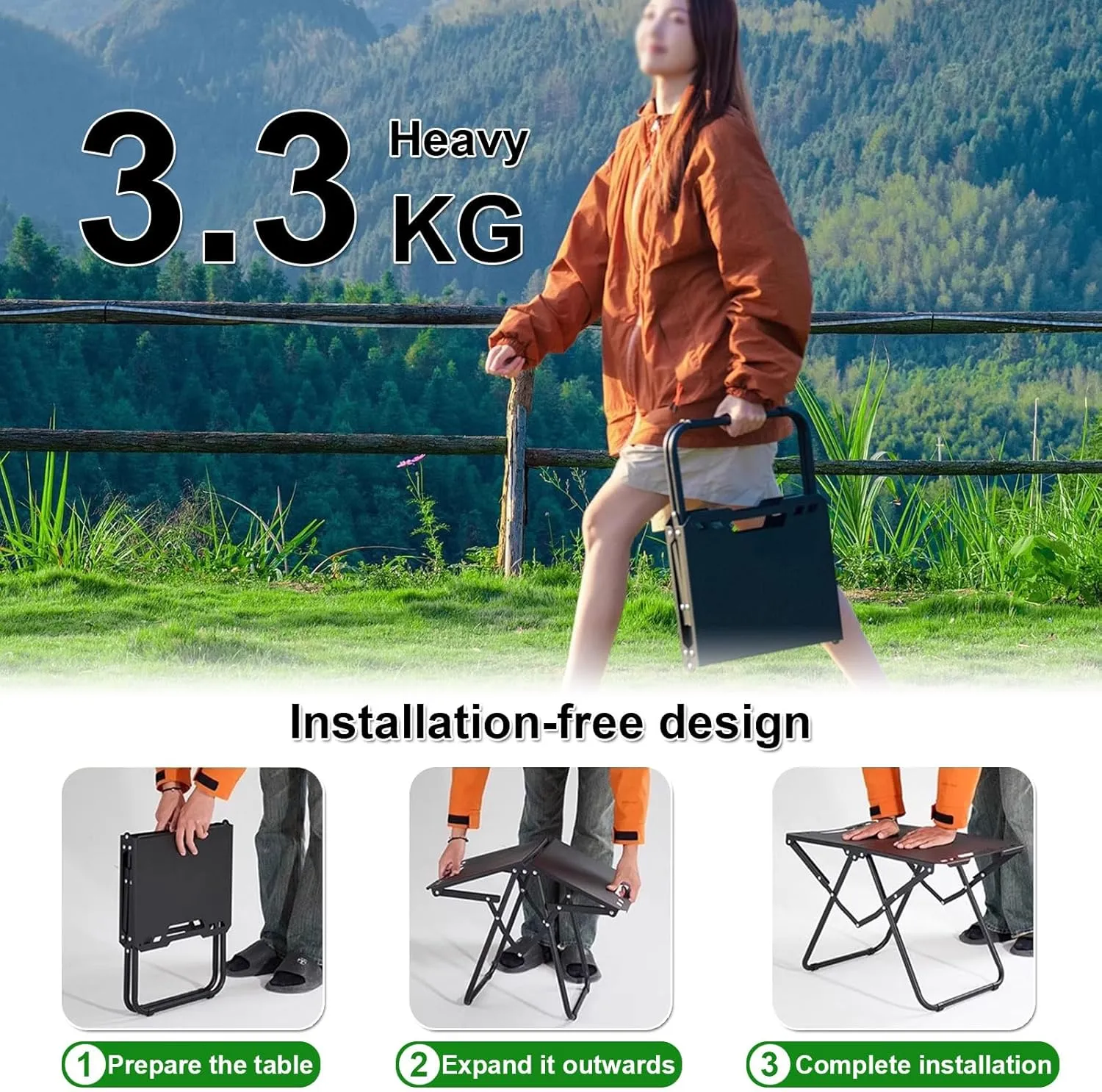Folding Picnic Table, Carbon Steel Grill Table for Outdoors Wiht Bracket   Baking Tray   Charcoal Stove   Storage Bag, Versatile Portable Grill Tables for Outside BBQ and Camping, Black