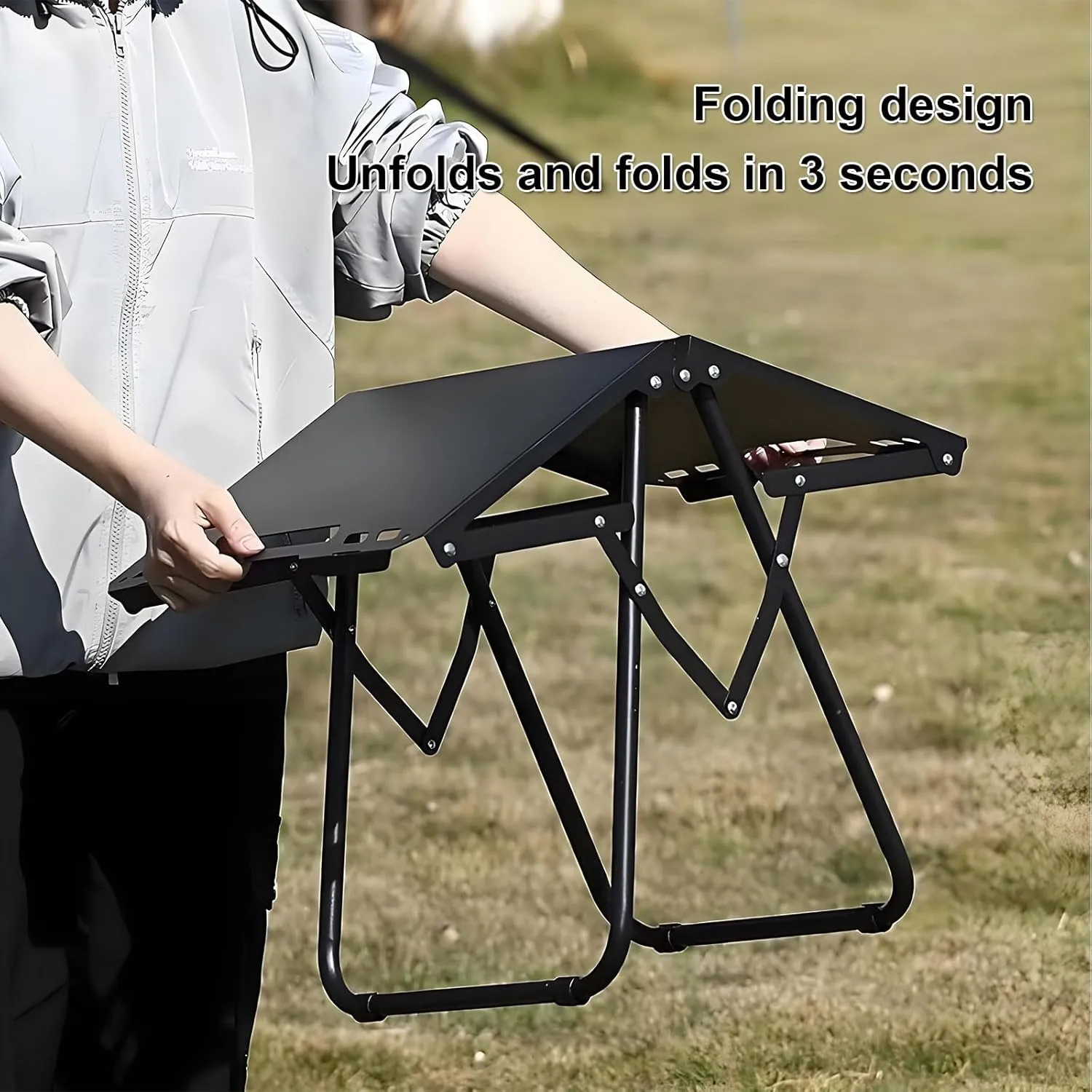 Folding Picnic Table, Carbon Steel Grill Table for Outdoors Wiht Bracket   Baking Tray   Charcoal Stove   Storage Bag, Versatile Portable Grill Tables for Outside BBQ and Camping, Black