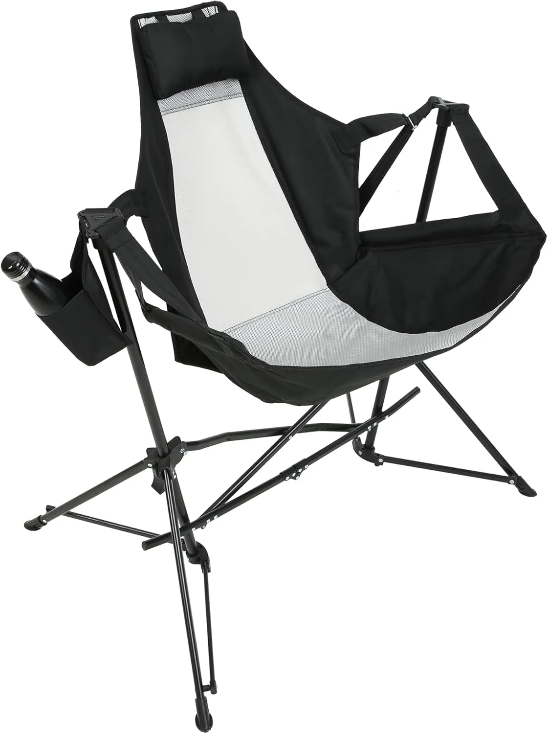 Folding Portable Hammock Camping Chair with Adjustable Back, Cup Holder, and Carry Bag - Black