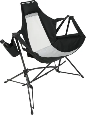 Folding Portable Rocking Hammock Camping Chair, Adjustable Back with Cup Holder and Pillow, Compact Outdoor Travel Chair, Black