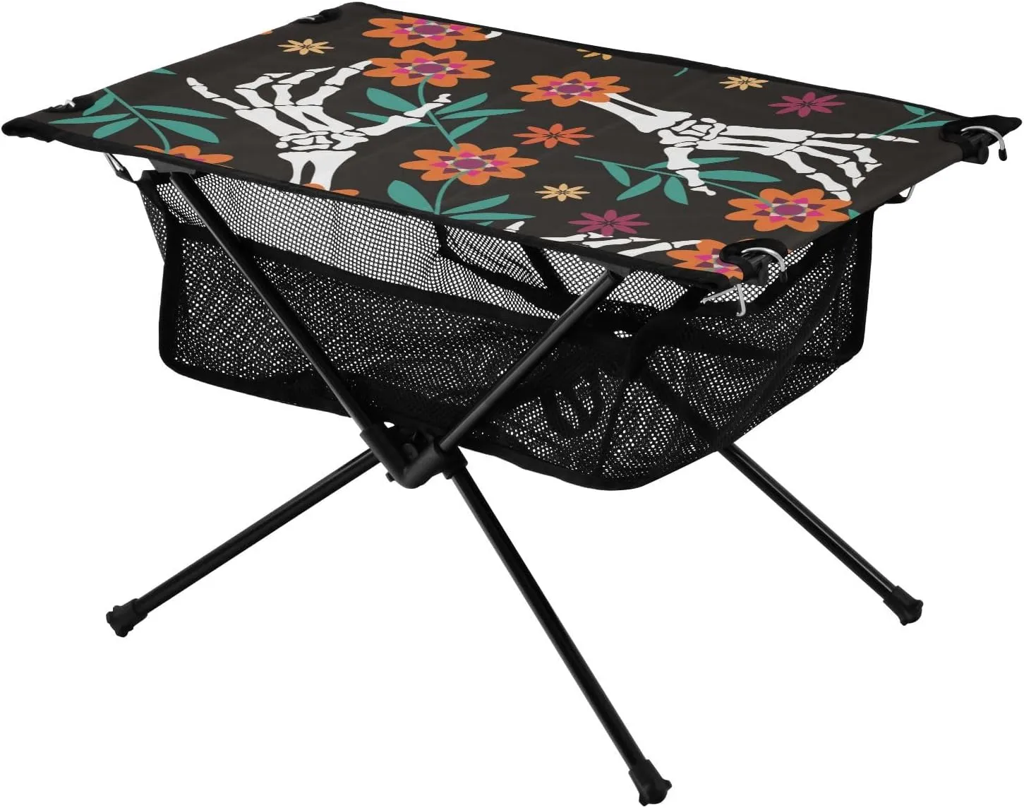 Folding Table Scary Skulls Skeleton Happy Halloween Compact Packable Outdoor Table with Storage Bag for Hiking Picnic Vacation