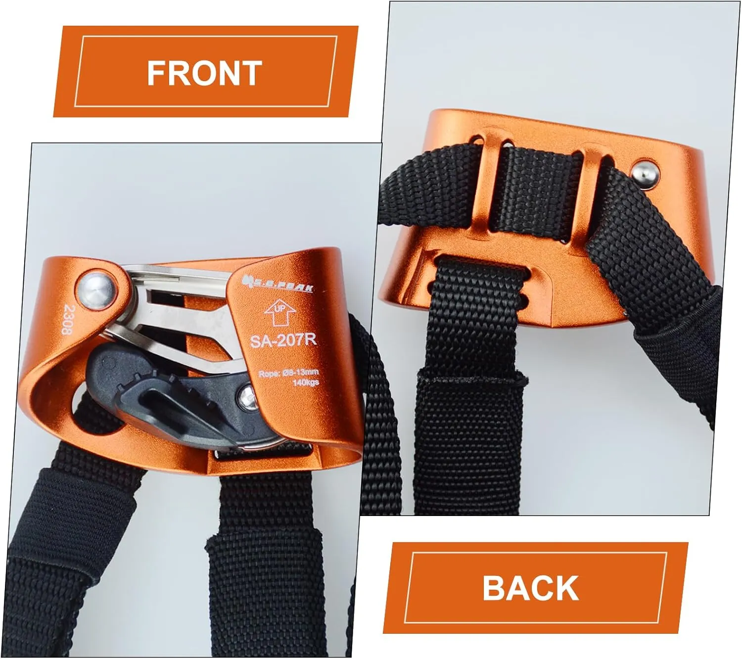 Foot Ascender Upgraded Foot Riser 140kgs Strong Rappelling Gear Equipment for Rock Climbing Tree Arborist, Climbing Rescue Caving, Mountaineering, 8~13MM Rope, Right/Left Foot, 4kN