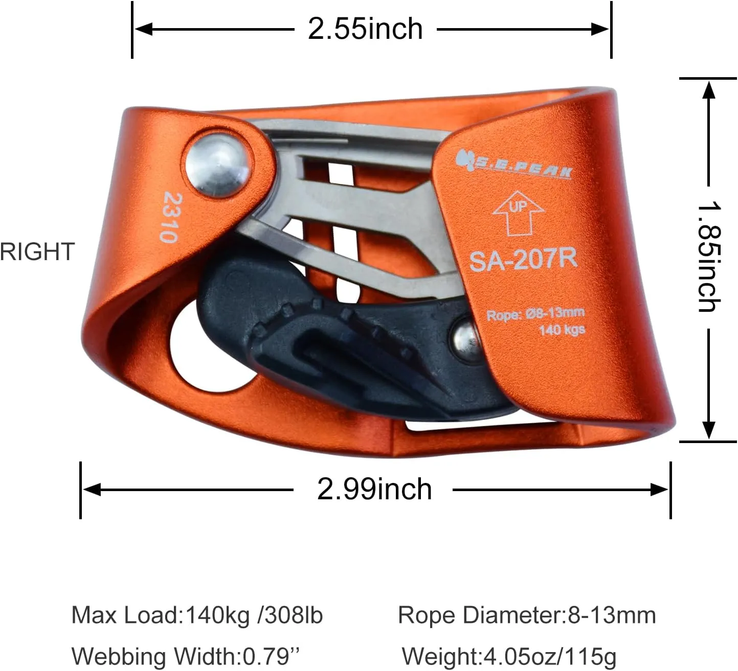 Foot Ascender Upgraded Foot Riser 140kgs Strong Rappelling Gear Equipment for Rock Climbing Tree Arborist, Climbing Rescue Caving, Mountaineering, 8~13MM Rope, Right/Left Foot, 4kN