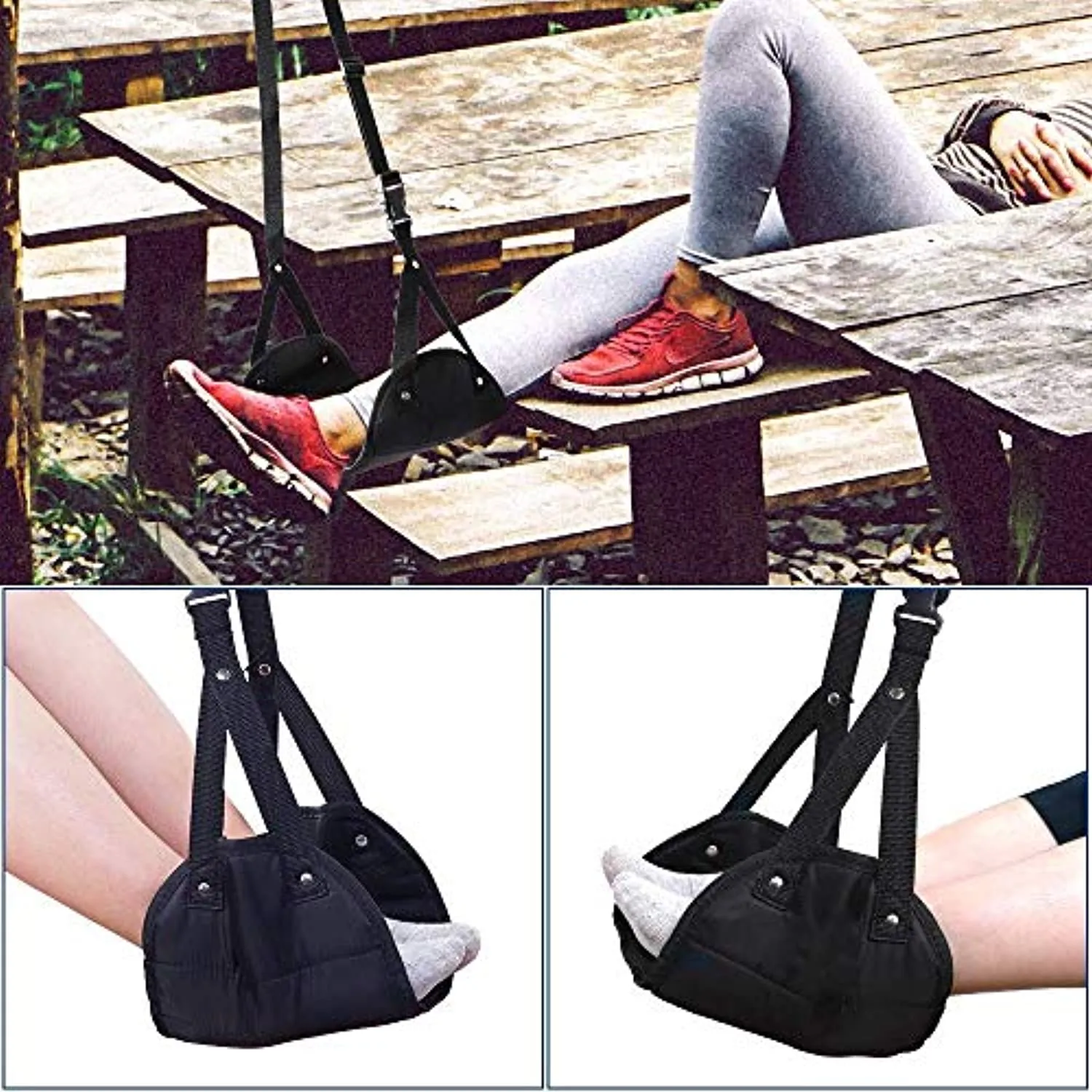 Foot Rest, Portable Travel Footrest Flight Carry-On , Black. (Two Packs)