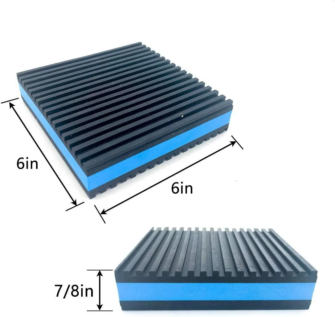 Forestchill Heavy Duty Anti Vibration Pads, 6" x 6" x 7/8" Ribbed Rubber with Blue Foam Center Isolation Pad for HVAC, Air Compressor, Washer and Dryer, Air Conditioner Units (Pack of 4)