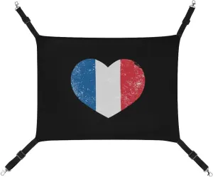 France Heart Retro Flag Hanging Cat Bed Soft Breathable Pet Hammock for Cage Pet Sleeper for Kitten Ferret Puppy Rabbit