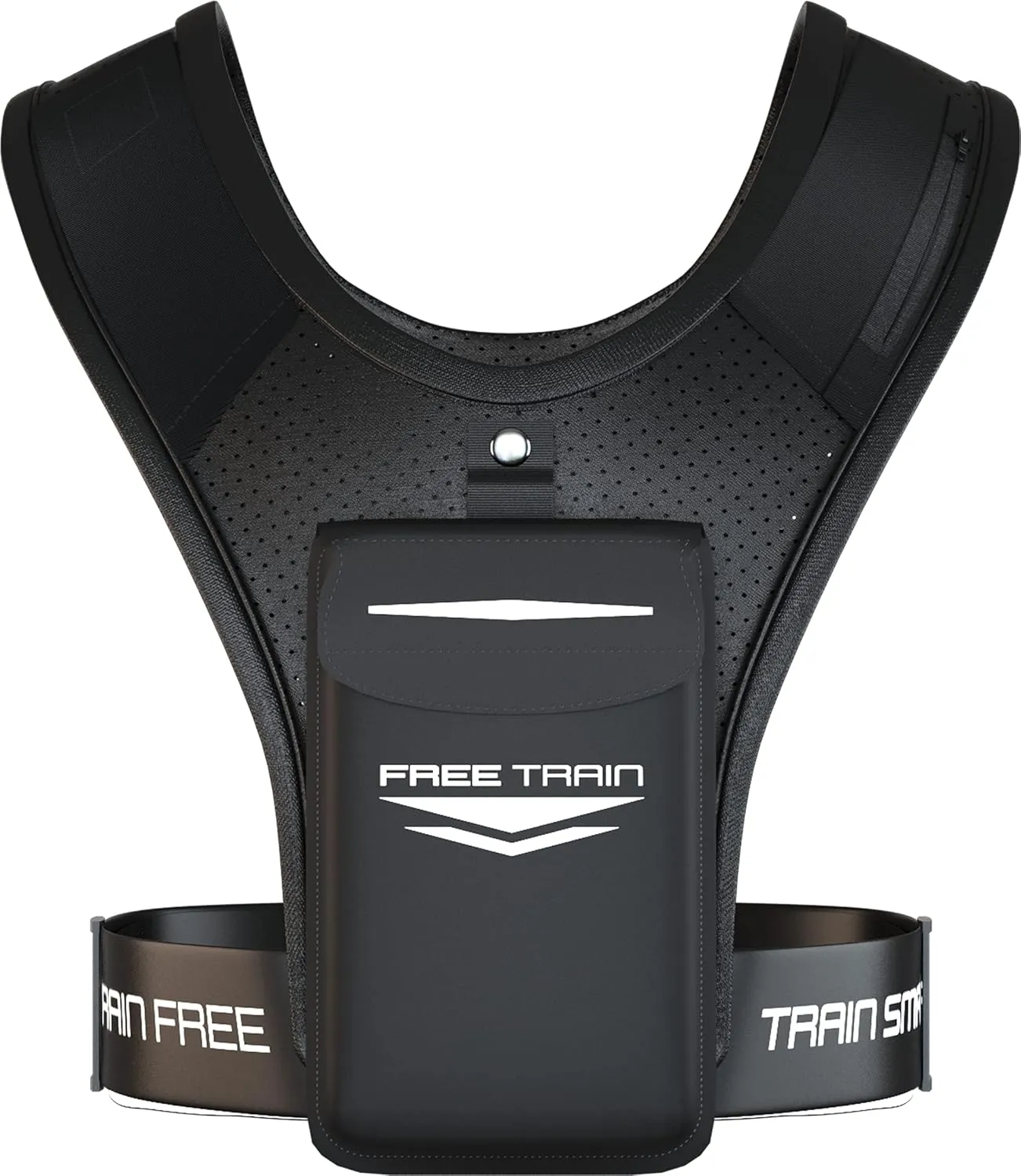 Freetrain V1 Vest - The Original Training and Running Vest Chest Phone Holder - Black - Reflective Workout Gear - Breathable, Durable, Lightweight, Water Resistant - Adjustable Waistband for Snug Fit