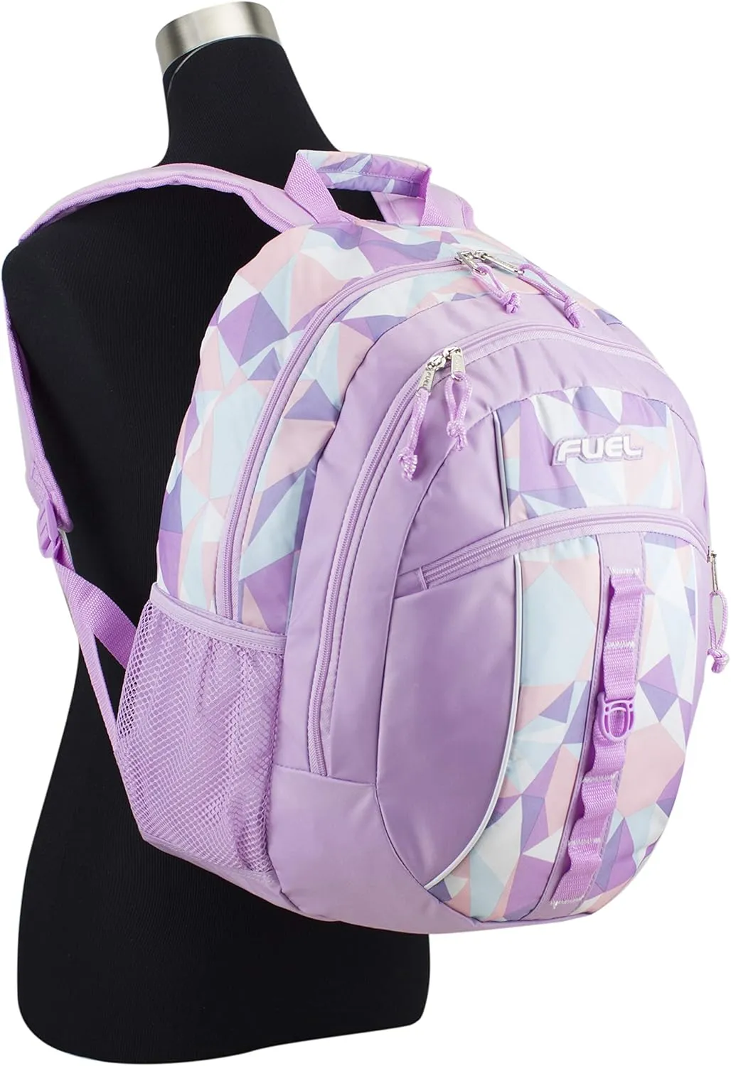 FUEL Active Sport Carry On Luggage Weekender Daypack Backpack Bag, for Gym, Work, Hiking, Travel, Lovely Lilac/Crystal Clear Geo Print