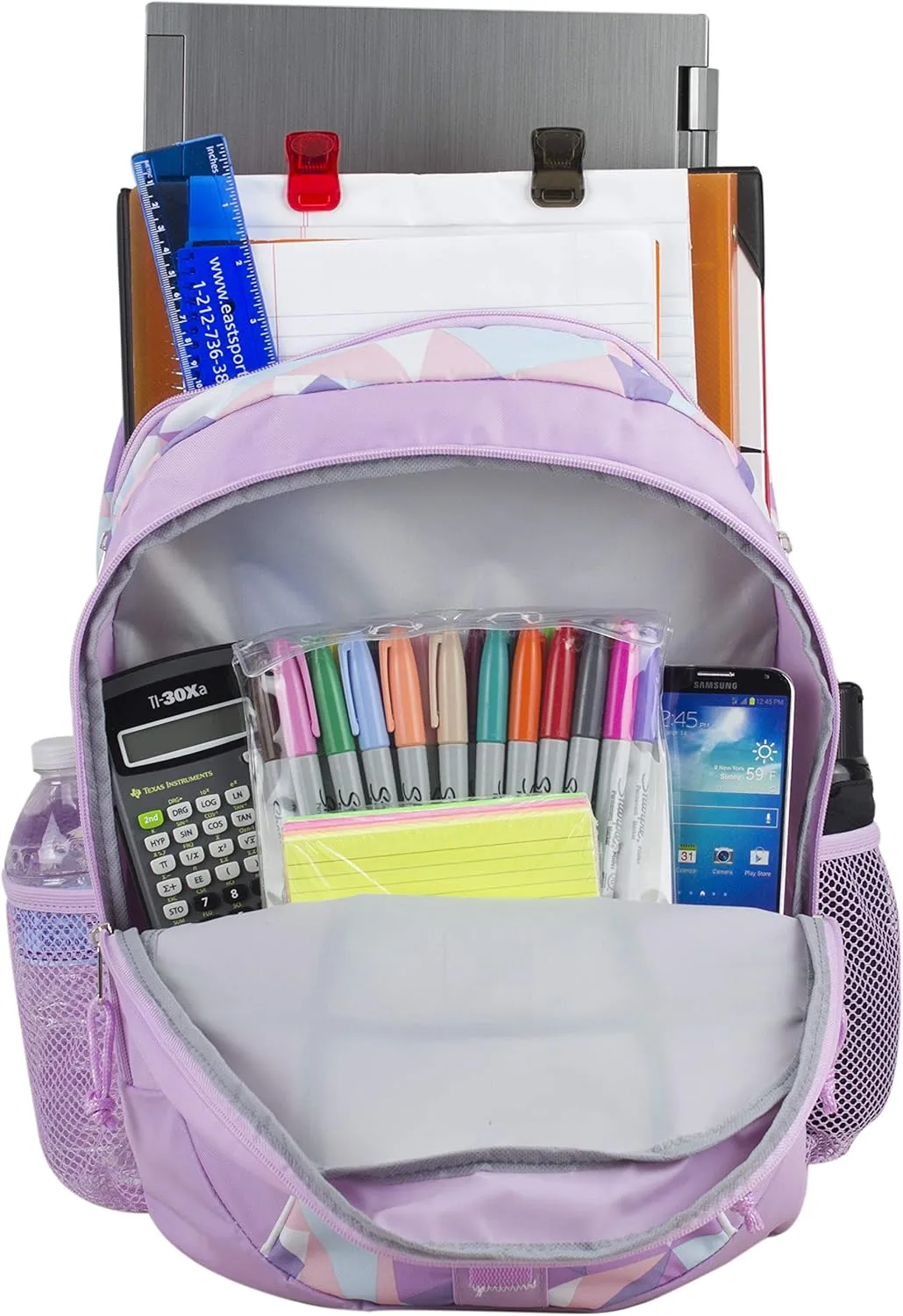 FUEL Active Sport Carry On Luggage Weekender Daypack Backpack Bag, for Gym, Work, Hiking, Travel, Lovely Lilac/Crystal Clear Geo Print