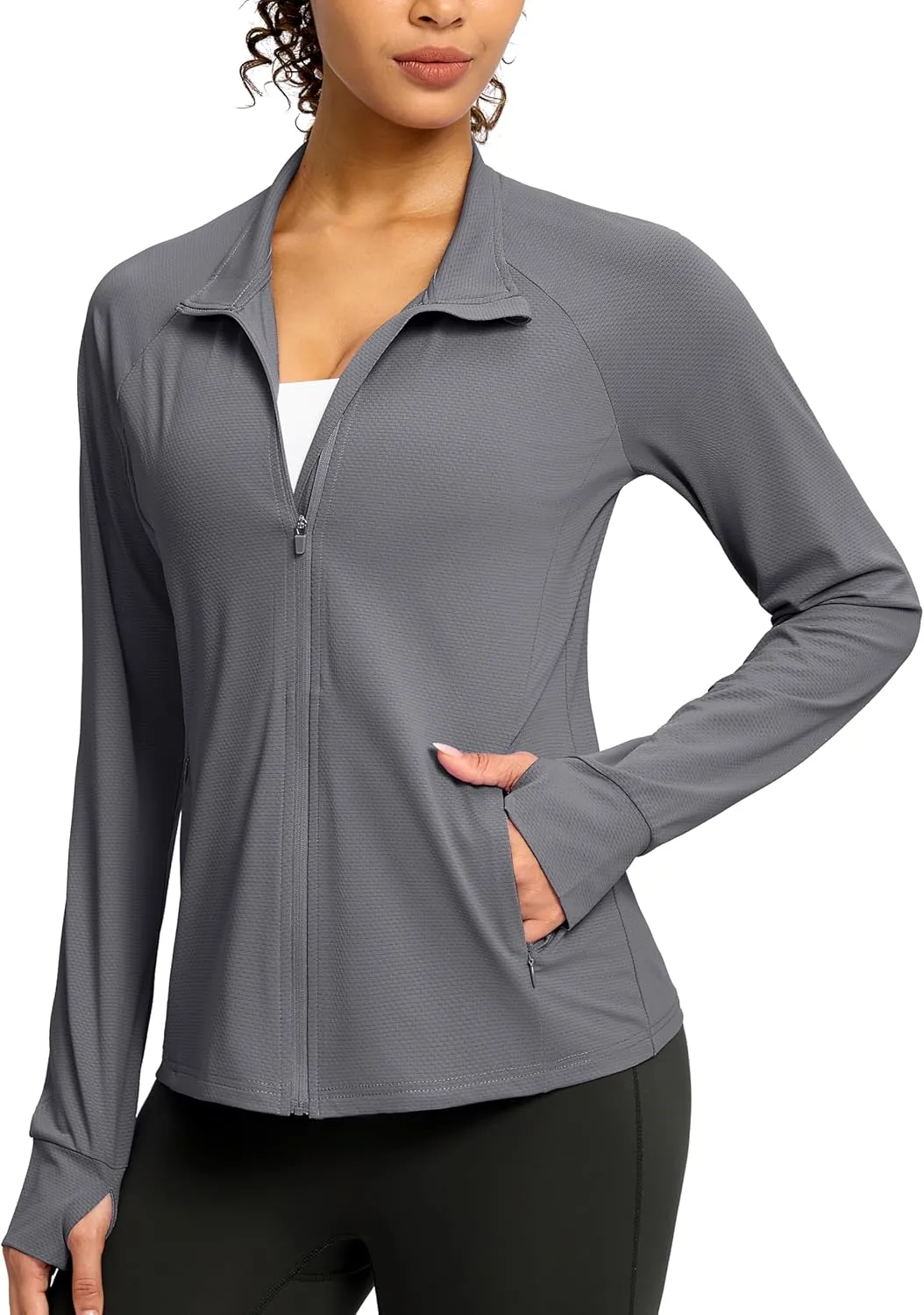 G Gradual Women's UPF 50  Lightweight Workout Jackets Sun Protection Zip Up 4 Pockets Long Sleeve Shirts Athletic Hiking