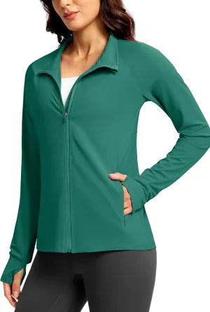 G Gradual Women's UPF 50  Lightweight Workout Jackets Sun Protection Zip Up 4 Pockets Long Sleeve Shirts Athletic Hiking