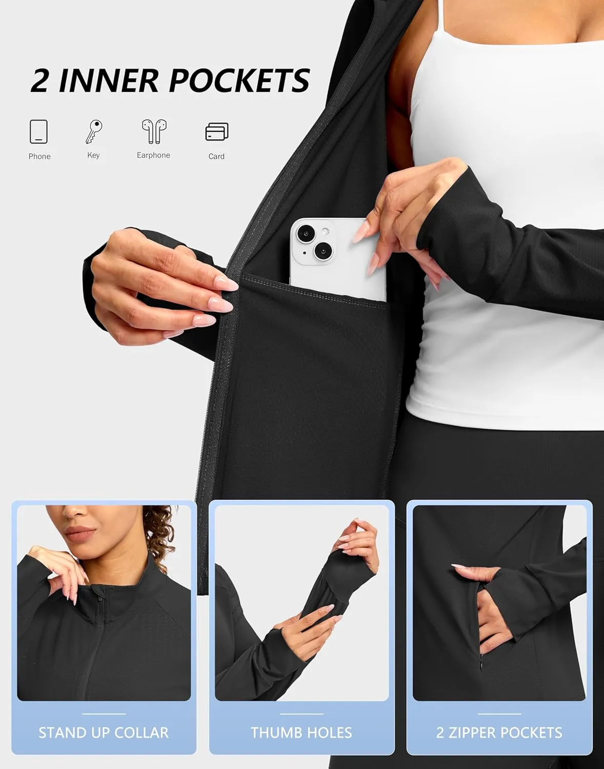 G Gradual Women's UPF 50  Lightweight Workout Jackets Sun Protection Zip Up 4 Pockets Long Sleeve Shirts Athletic Hiking