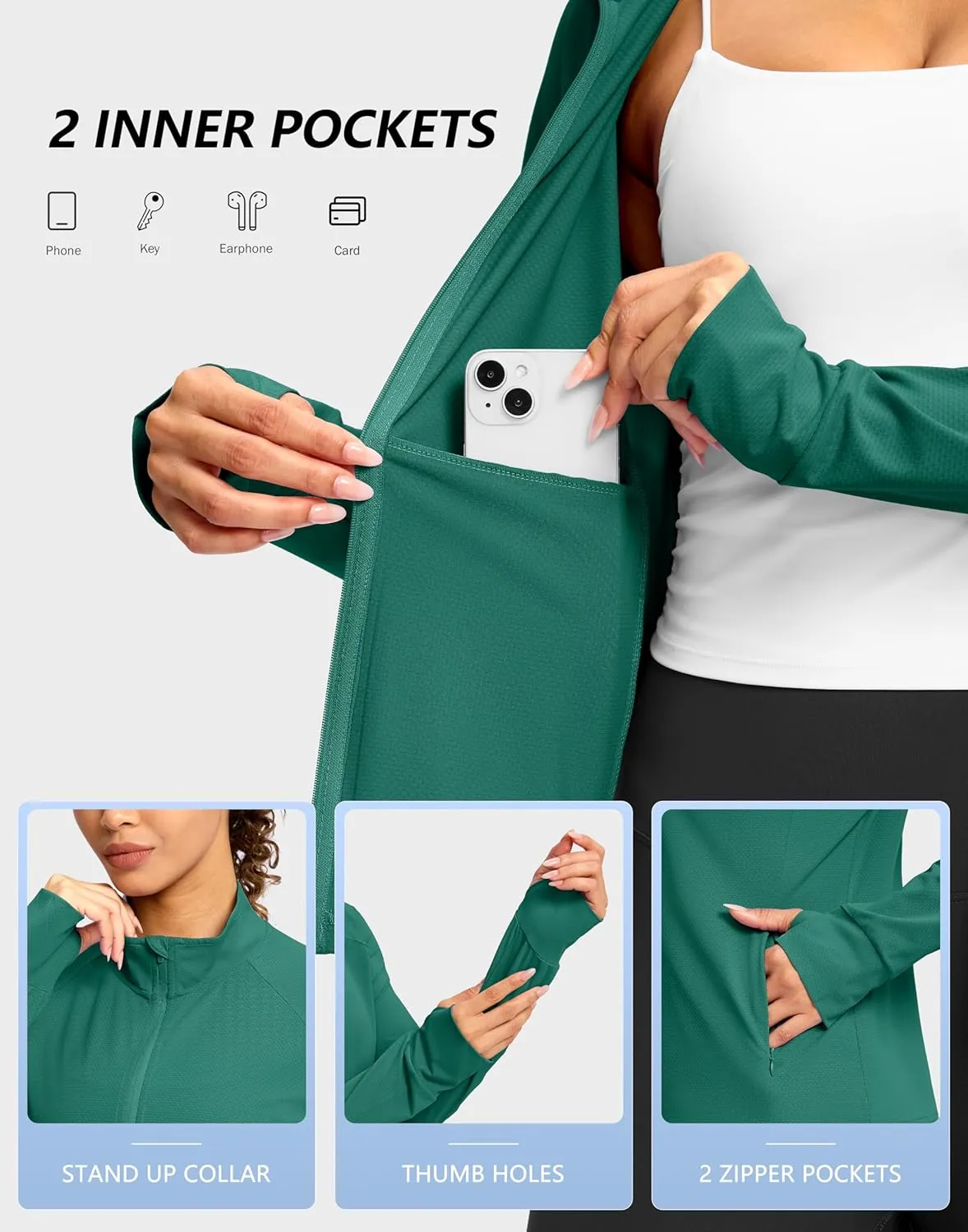 G Gradual Women's UPF 50  Lightweight Workout Jackets Sun Protection Zip Up 4 Pockets Long Sleeve Shirts Athletic Hiking