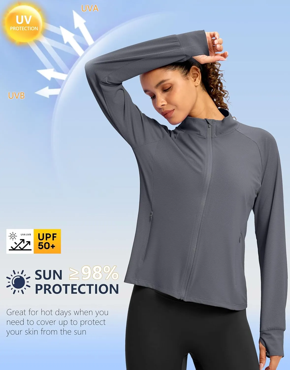 G Gradual Women's UPF 50  Lightweight Workout Jackets Sun Protection Zip Up 4 Pockets Long Sleeve Shirts Athletic Hiking